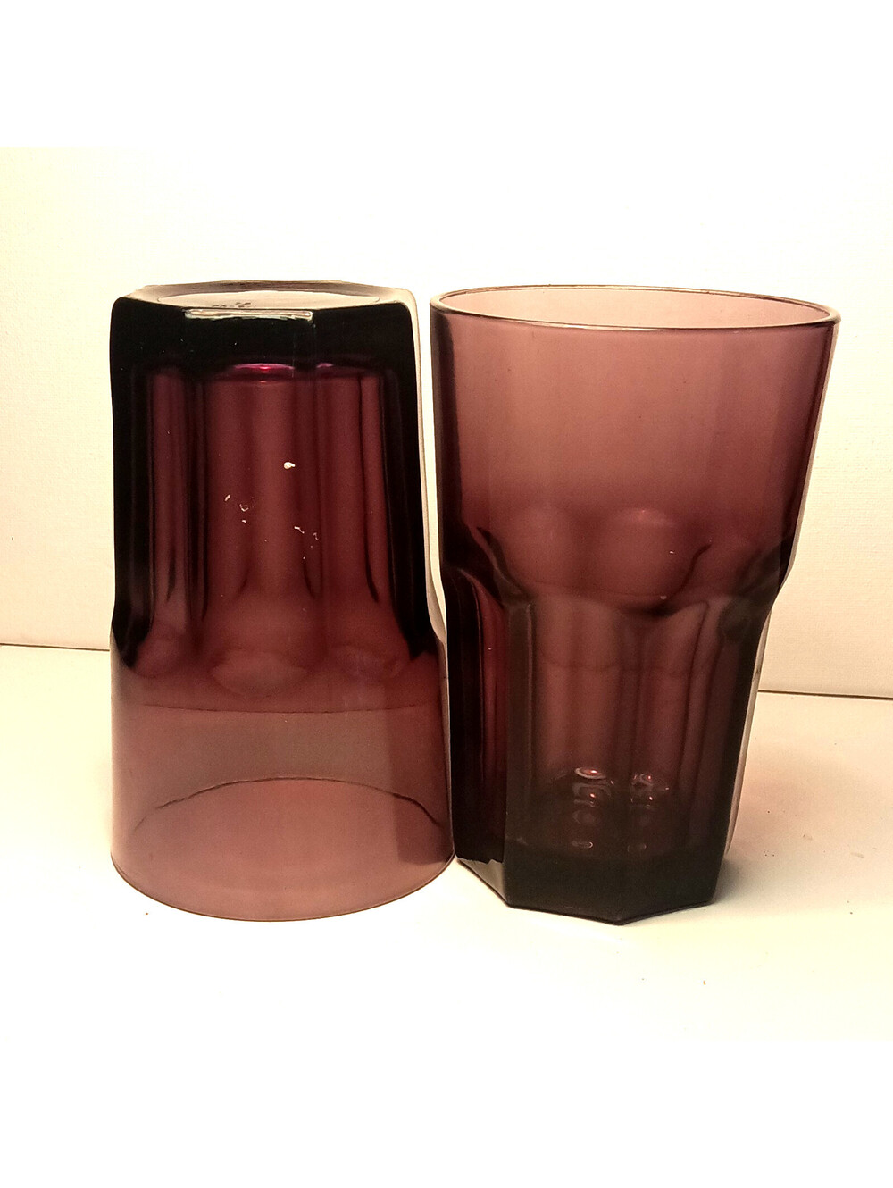 Vintage Libbey Gibraltar Amethyst Purple Glass Tumblers Octagonal Base Set of 2